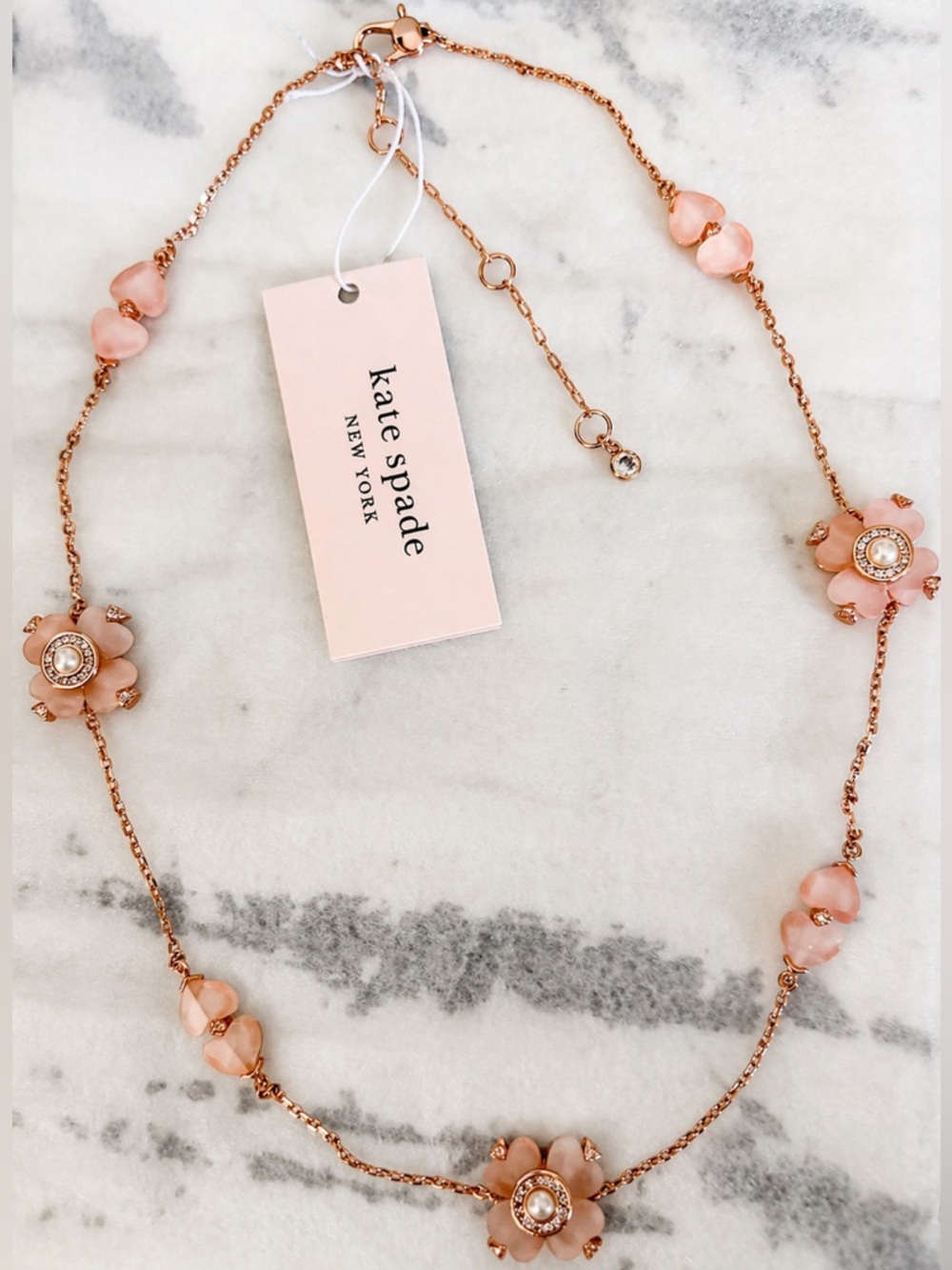 kate spade Rose Gold Pink Flower Station Necklace - Picture 2 of 3
